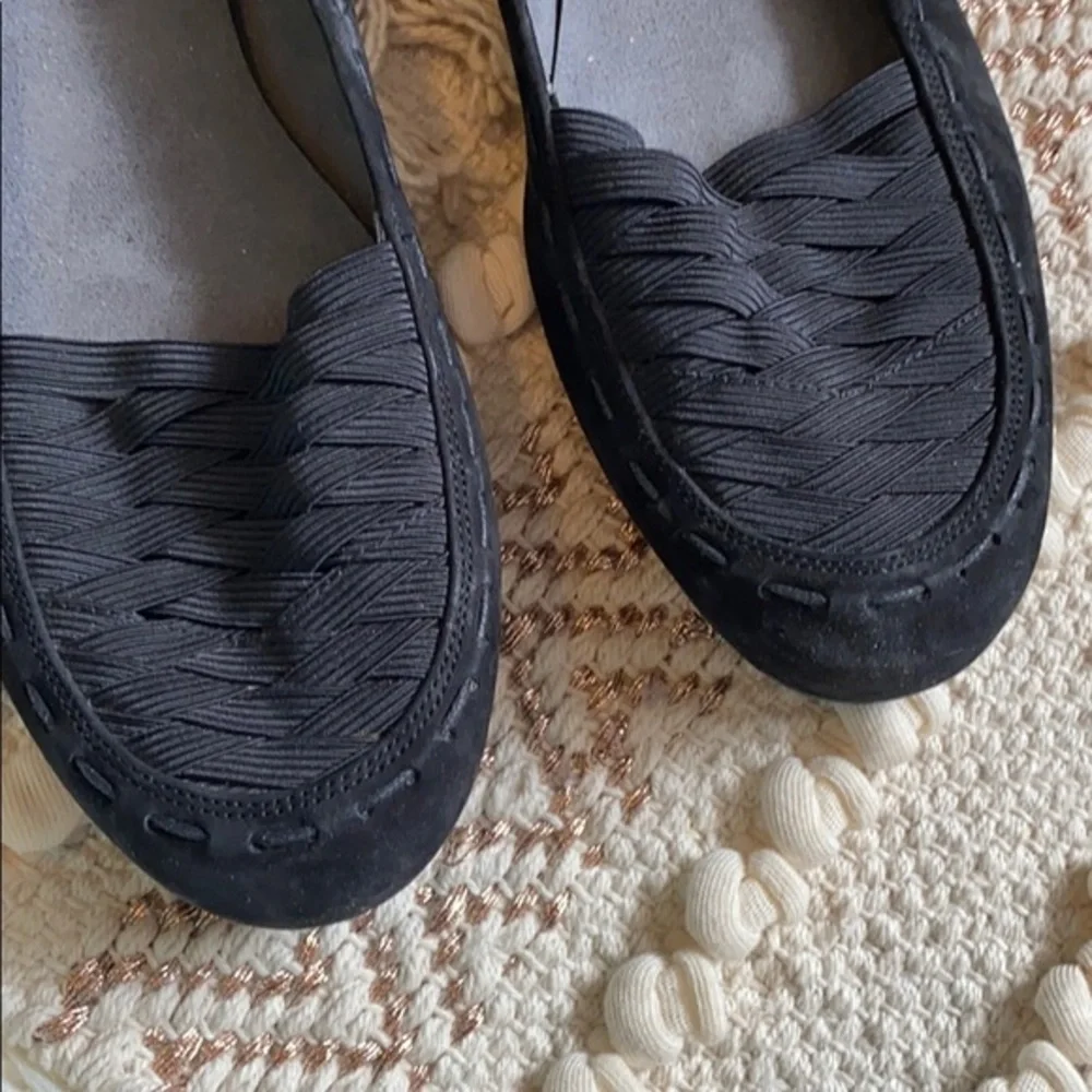 Stuart Weitzman Black Suede Nubuck Woven Flats
